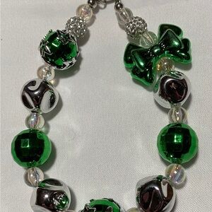 Elegant Green and Silver Beaded Purse Charm